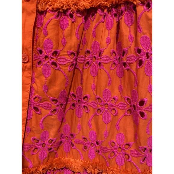 J Crew Sundress Sz 6 Tiered Eyelet Button Front   Orange Purple Spaghetti Straps - Picture 9 of 16